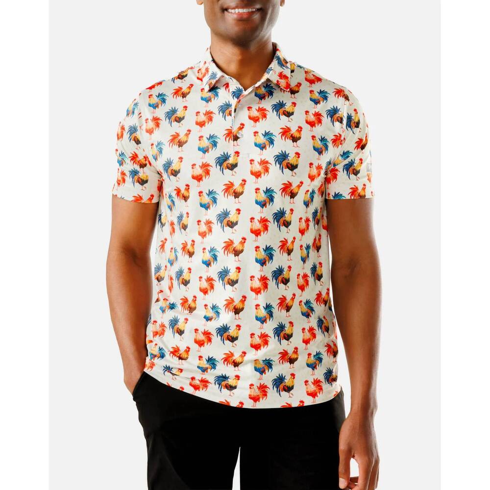 NEW WAGGLE GOLF cocky rooster polo in white